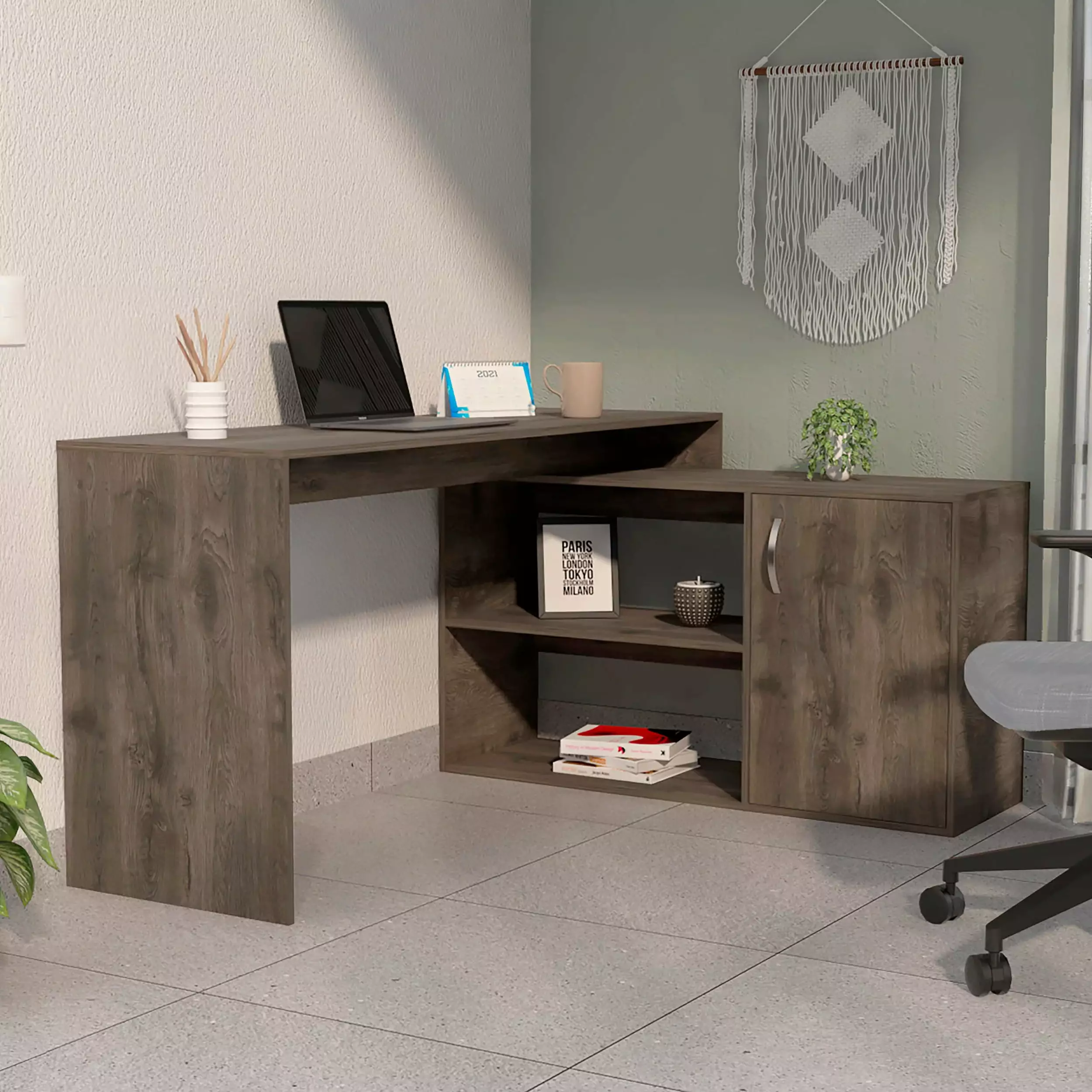 Ridley 2-Shelf L-Shaped Writing Desk Dark Brown - Space-Saving Office Desk unknown