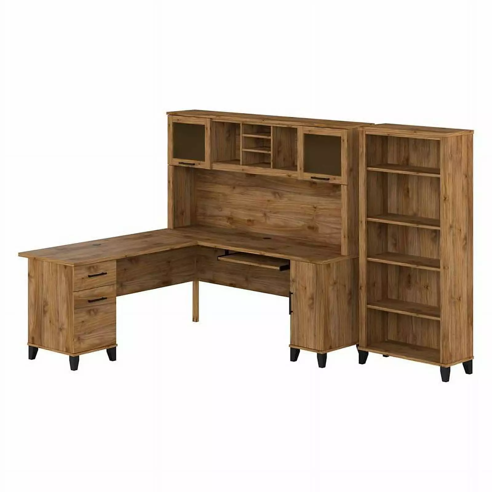UrbanPro 72W L Desk Hutch and Bookcase Fresh Walnut Engineered Wood Office Desk