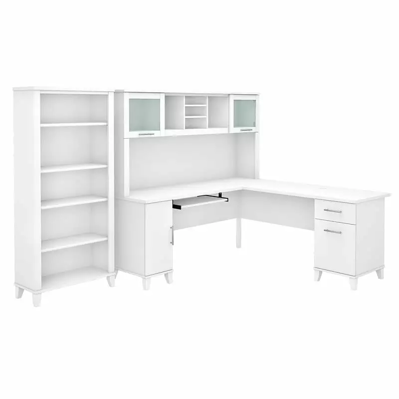 UrbanPro 72W L Shaped Desk Hutch and Bookcase White Engineered Wood