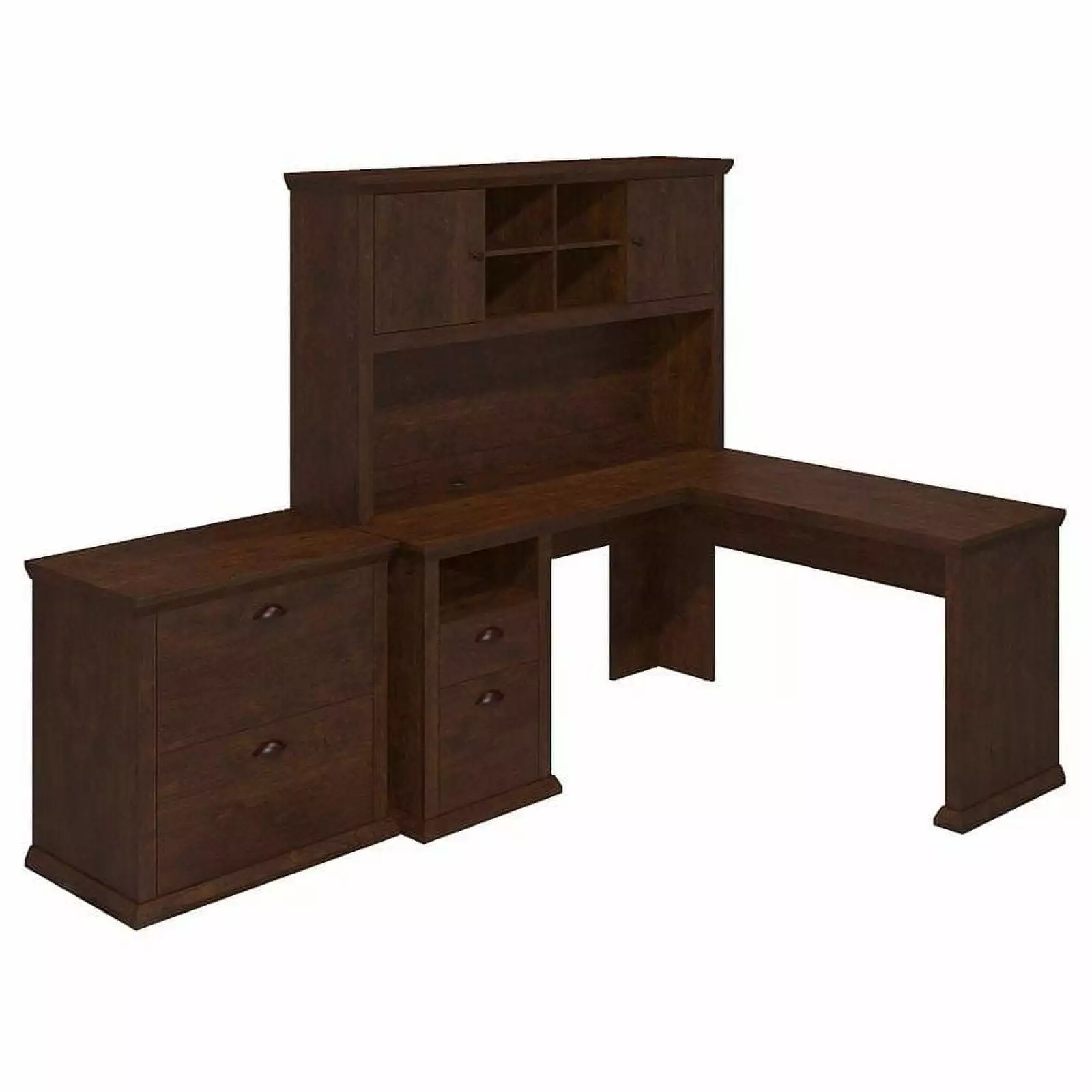 UrbanPro L Desk Hutch and File Cabinet Antique Cherry Engineered Wood
