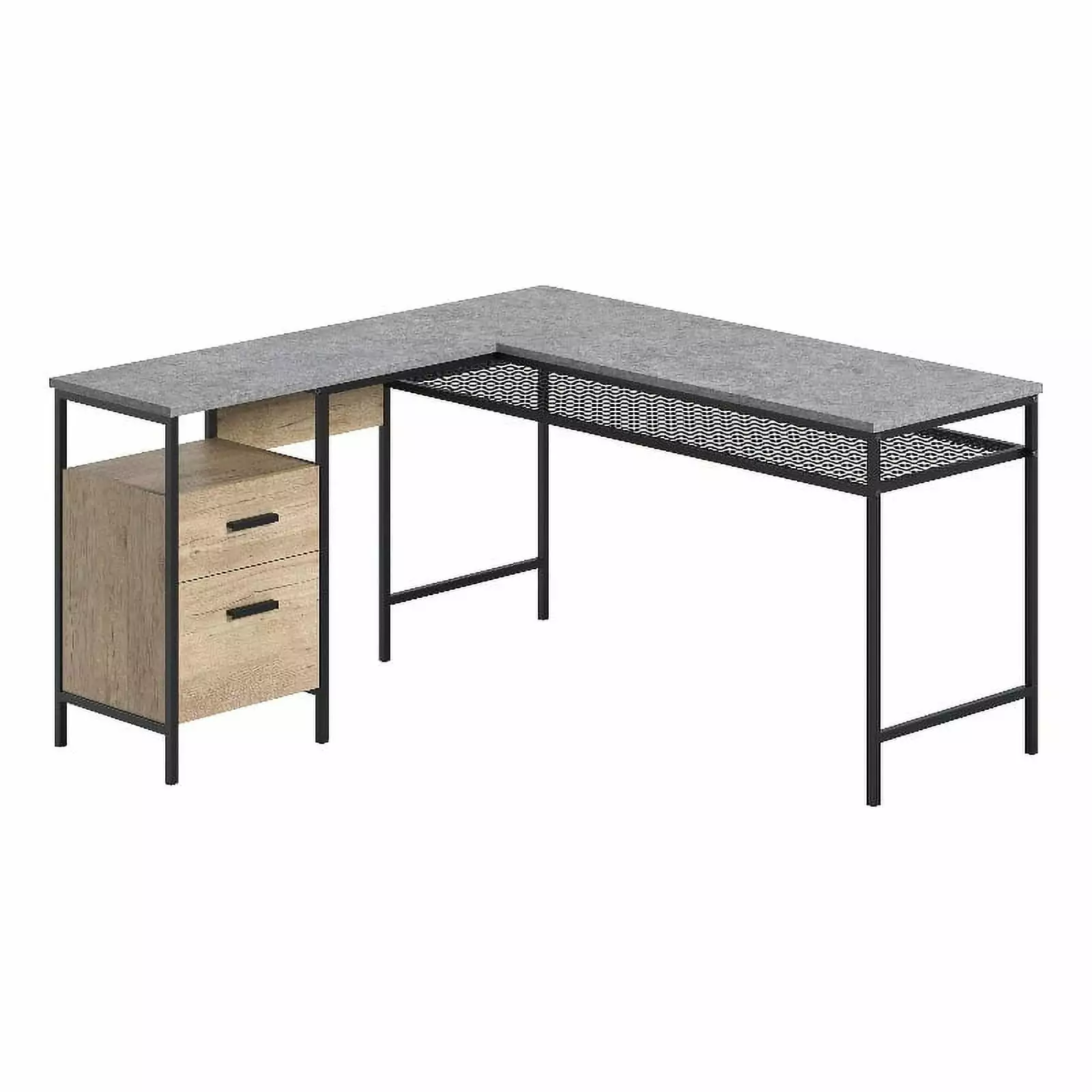 UrbanPro Modern Engineered Wood Metal L-Desk Prime Oak Finish