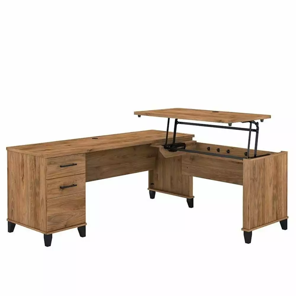 UrbanPro 3 Position Sit to Stand L Shaped Desk Fresh Walnut Engineered Wood