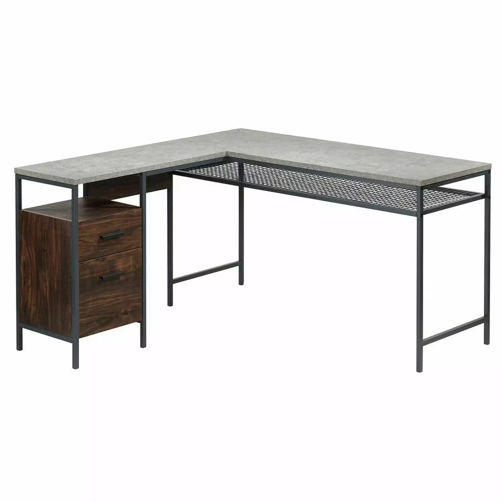 UrbanPro Rich Walnut Engineered Wood and Metal L-Shaped Desk