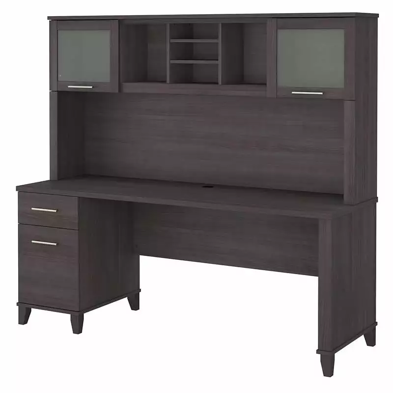 UrbanPro Transitional 72W Office Desk Drawers and Hutch Storm Gray Professional