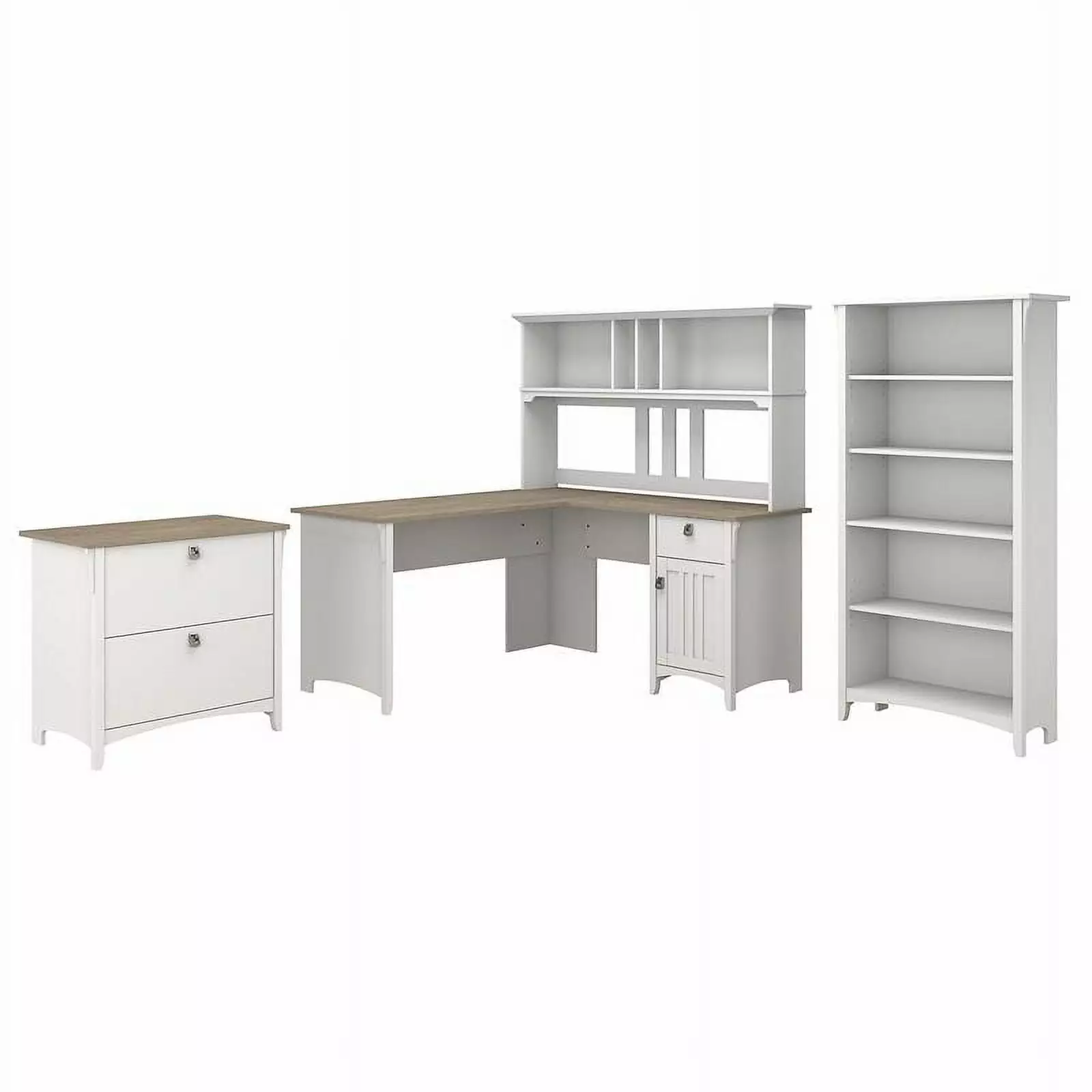 UrbanPro White Shiplap L Shaped Desk Hutch and Storage Engineered Wood