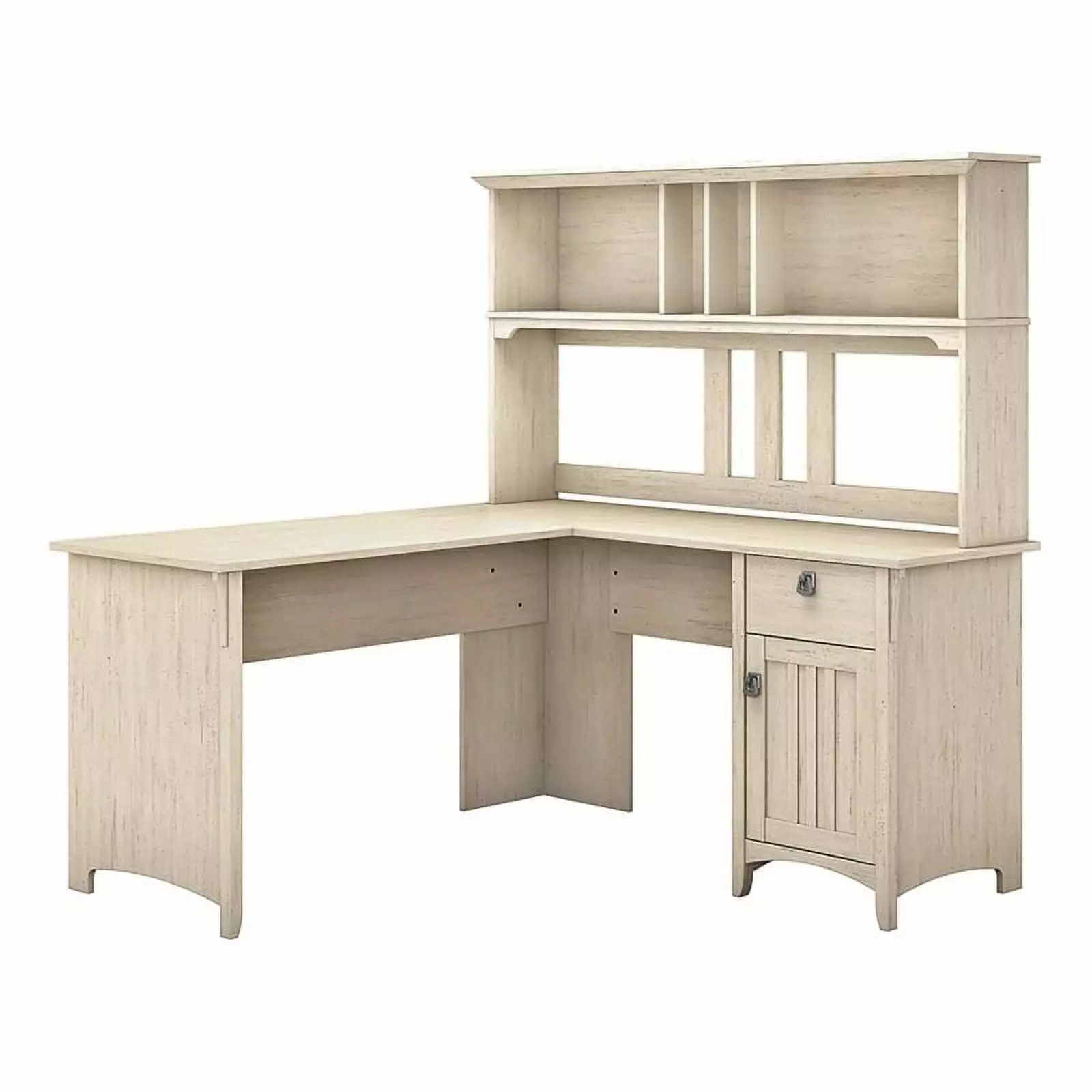 UrbanPro Wood Adjustable Shelf L Shaped Desk Hutch Antique White Customizable Office