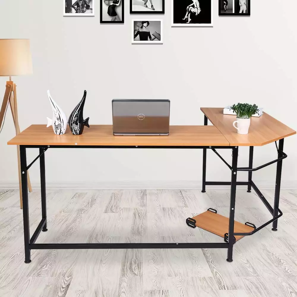 Winado 90 L-Shaped Desk Corner Computer Study Table Office Desk Workstation Wood