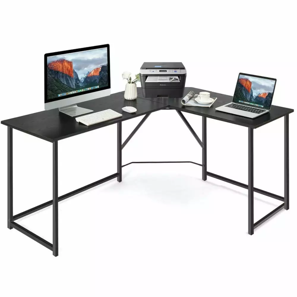 YYAo Sturdy L-Shaped Corner Computer Desk Workstation Black Home Office Desk