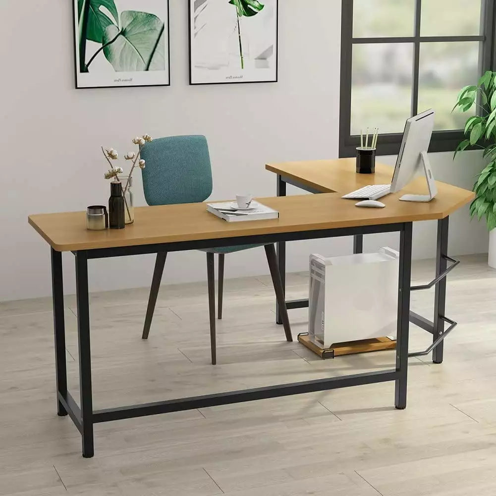 Zimtown L-Shaped Corner Computer Desk Wood Laptop Table Workstation Home Office Brown