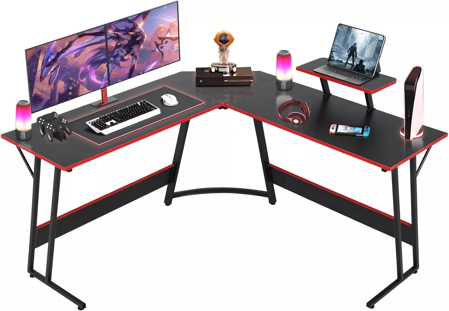 51 Inch L Shaped Gaming Desk Detachable Monitor Stand - Corner Desk Small Spaces ZSHLWM