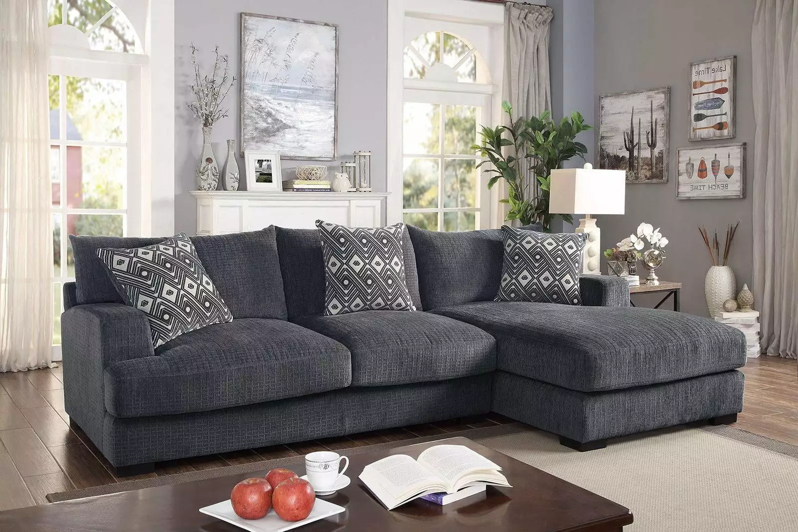 Contemporary Gray Chenille L-Sectional Sofa FOA CM6587-SECT-L-R Kaylee Modern Living Room Furniture of America