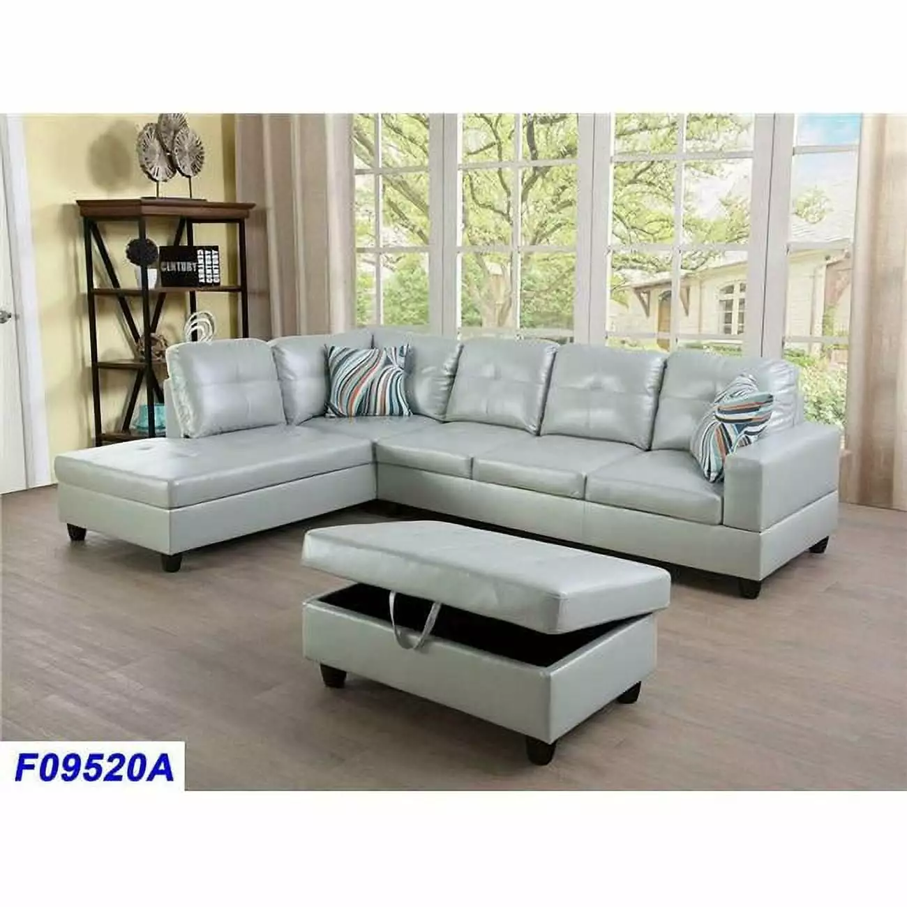 Golden Coast Furniture F09520A Left Hand Facing Sectional Sofa Set Silver 3 Piece