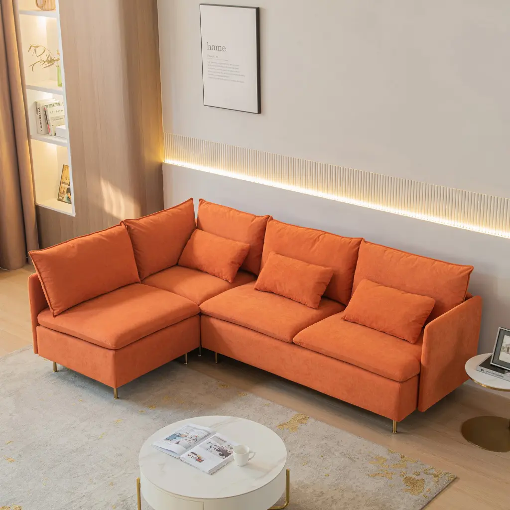 Modular L-Shaped Corner Sofa Left-Hand Facing Sectional Couch Orange Upholstery senge