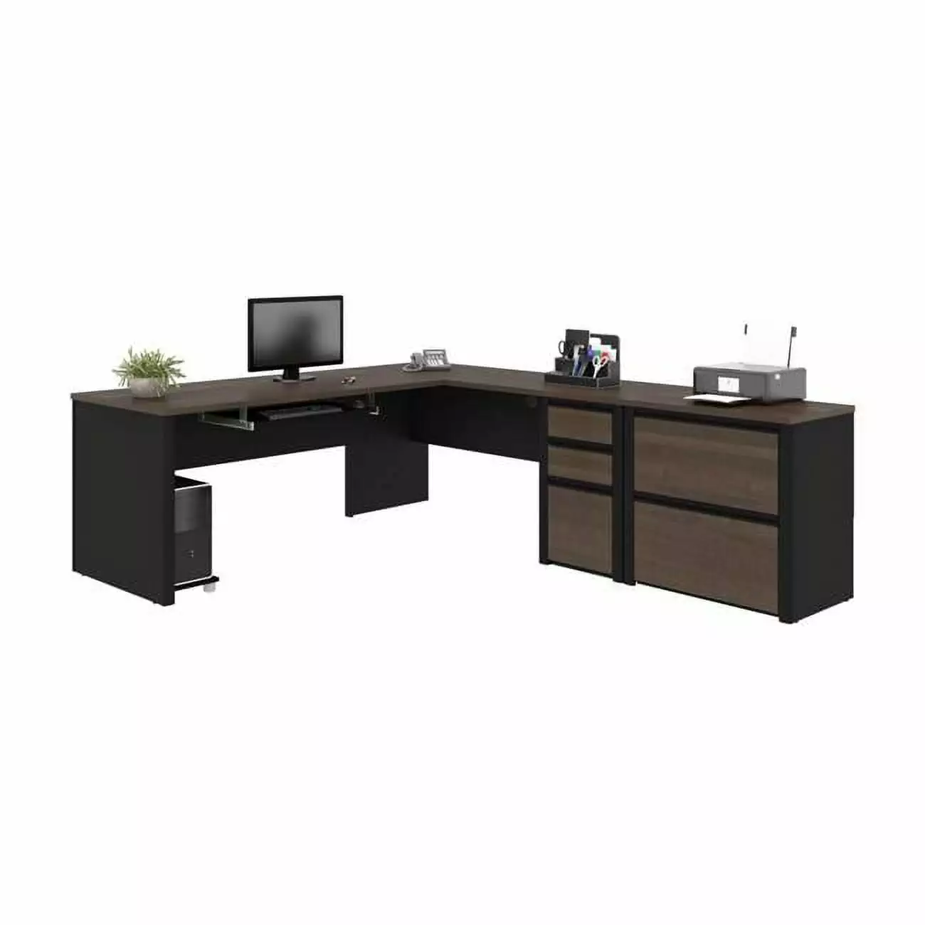 Bestar Connexion 5 Piece L-Shaped Office Set Antigua and Black
