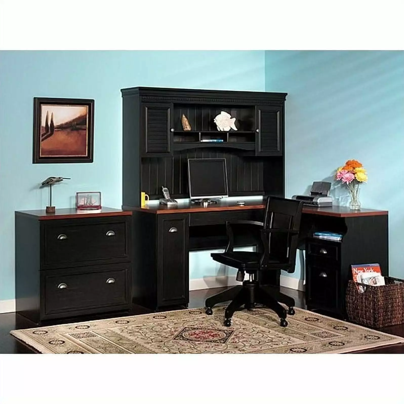 Bush Furniture Fairview L-Shaped Wood Home Office Set Black - Complete Workstation