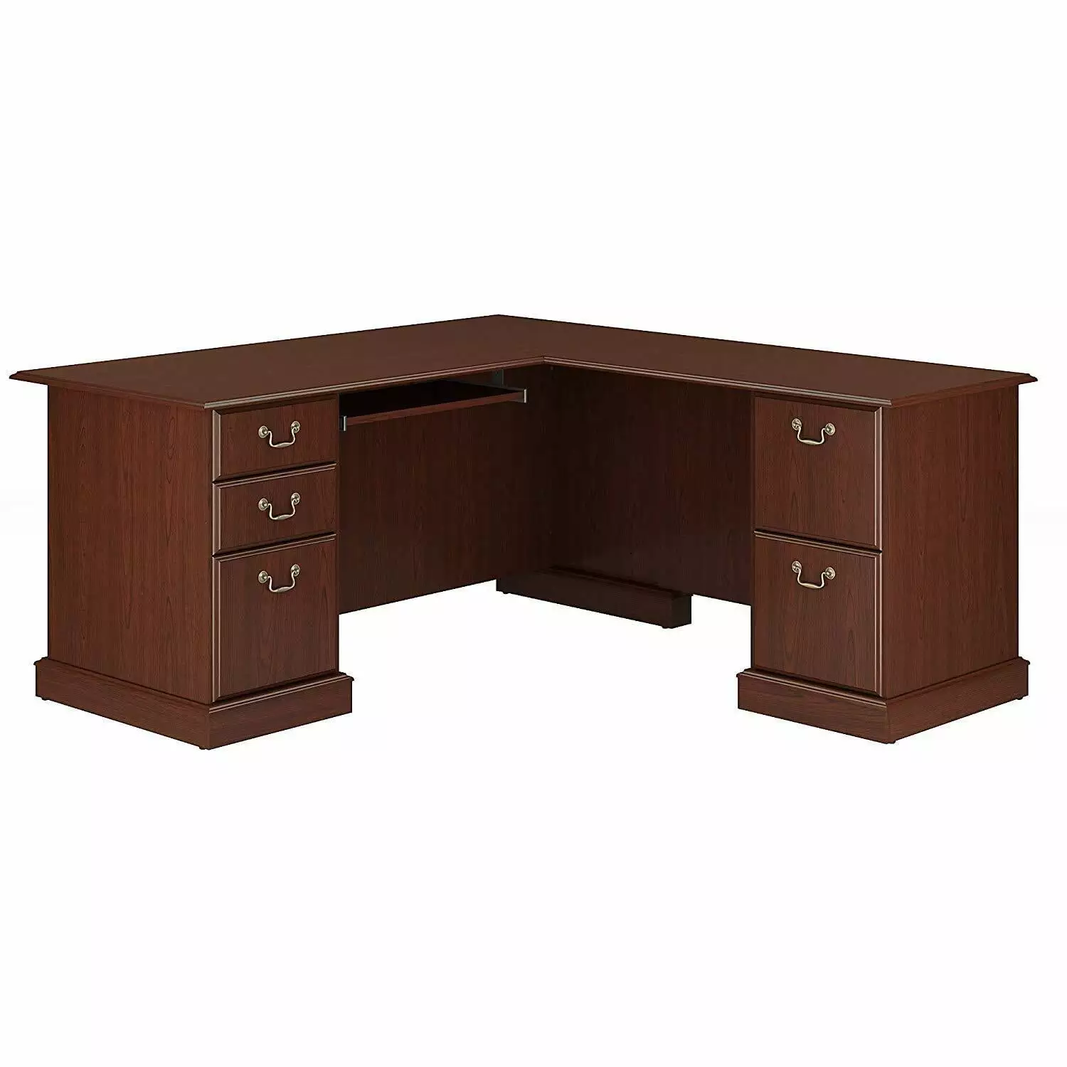 Saratoga L Shaped Desk 4 Pc Set Harvest Cherry Engineered Wood Bush Furniture