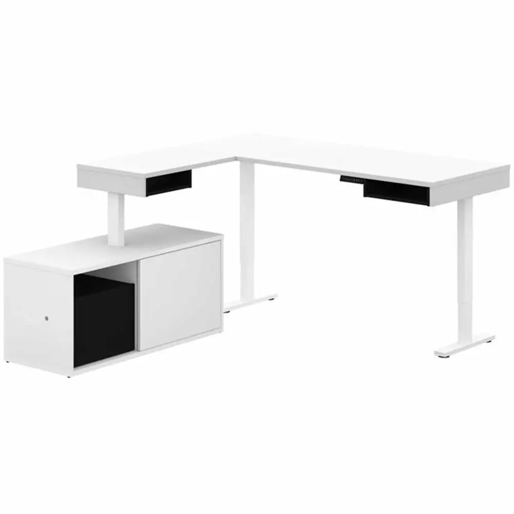 Pemberly Row L Shaped Adjustable Standing Desk Credenza White Contemporary Workspace