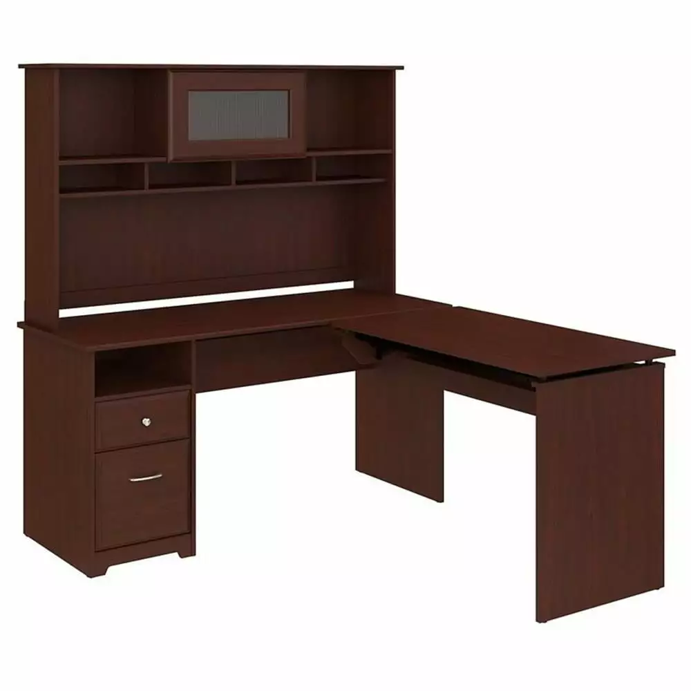 Scranton & Co Furniture Cabot 60W 3 Position L Shaped Sit Stand Desk Hutch