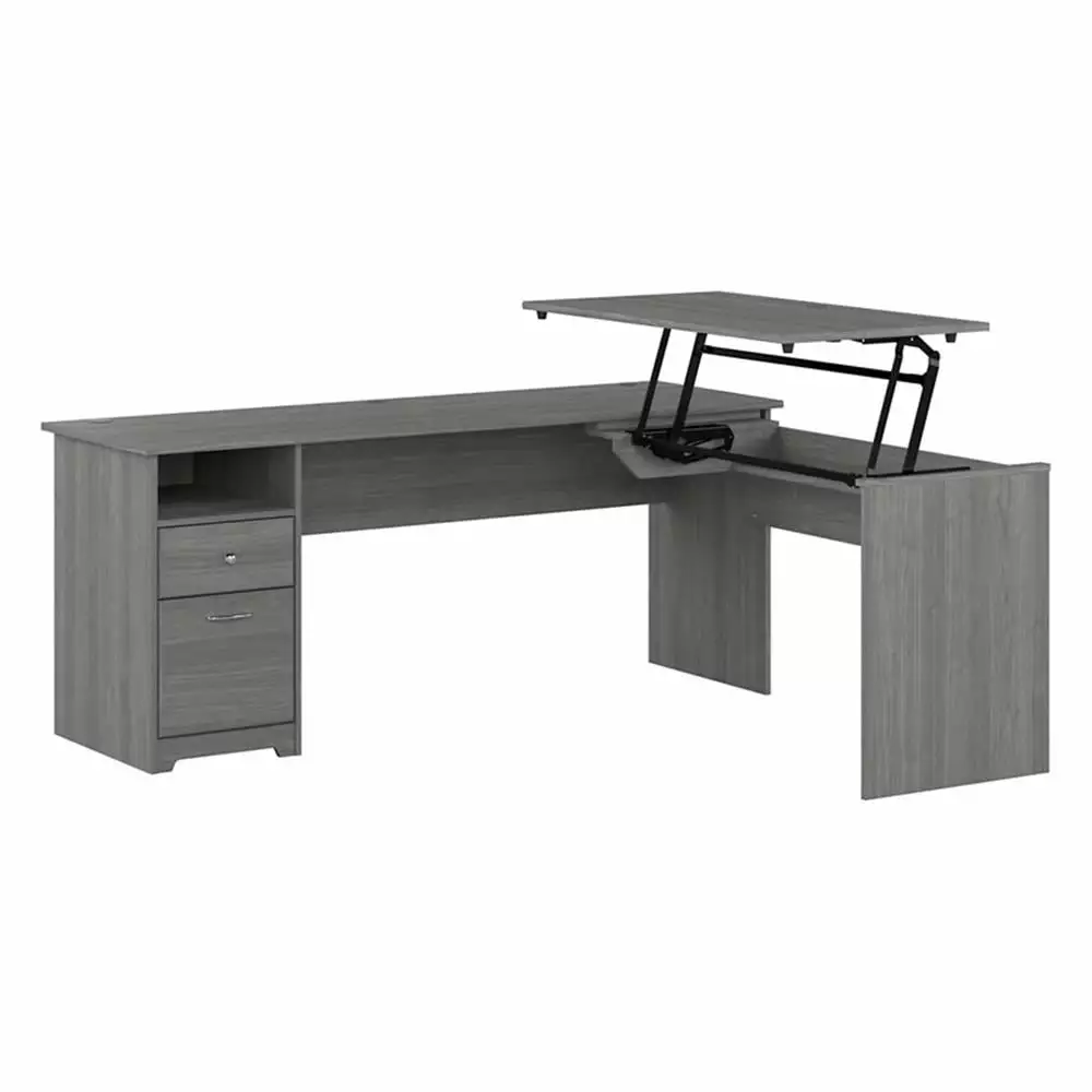 UrbanPro Engineered Wood 72W 3 Position Sit to Stand L Shaped Desk Modern Gray Adjustable Workstation