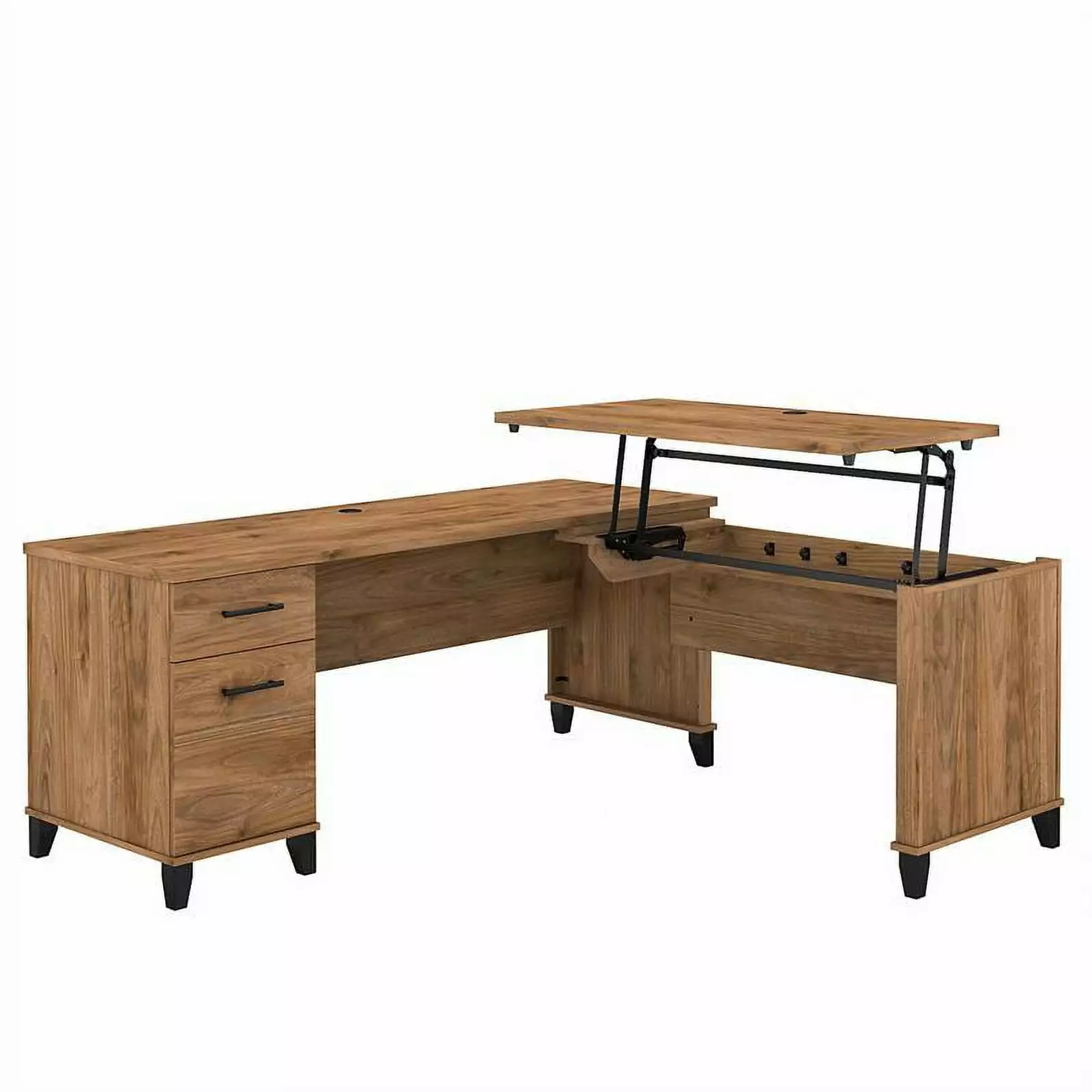UrbanPro 3 Position Sit to Stand L Shaped Desk Fresh Walnut Engineered Wood