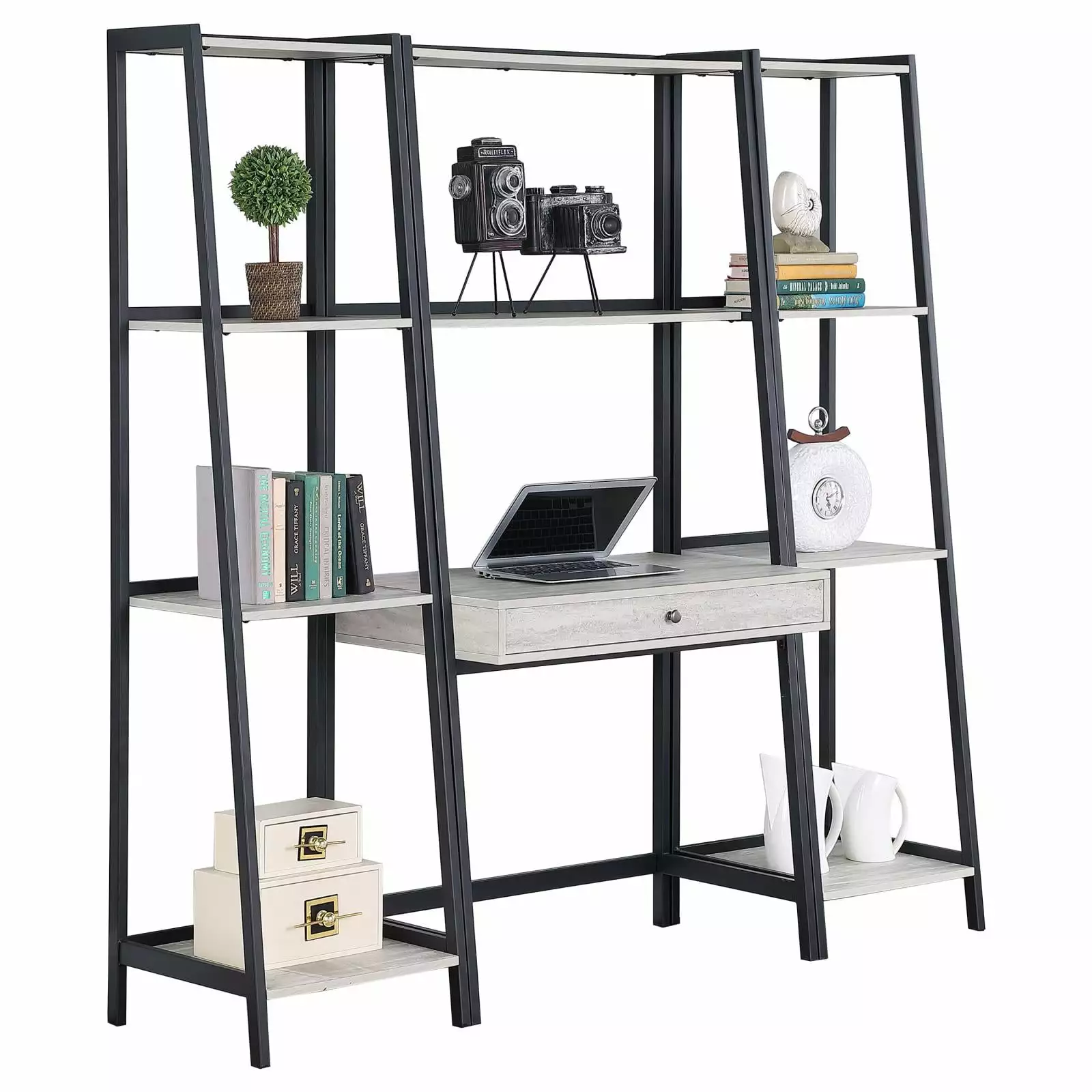 Pinckard 3-Piece Ladder Desk Set Grey Stone and Black Coaster Company