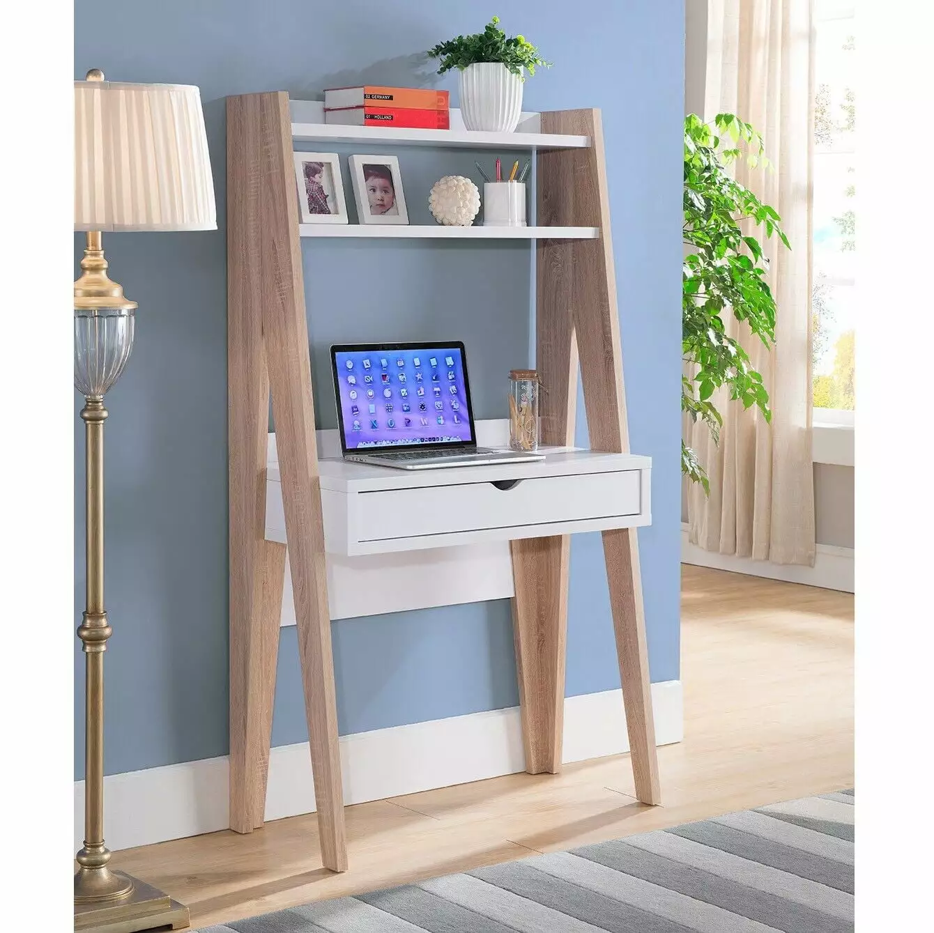 Home Ladder Desk Two-Tone White Weathered White Finish DJ Corp Design