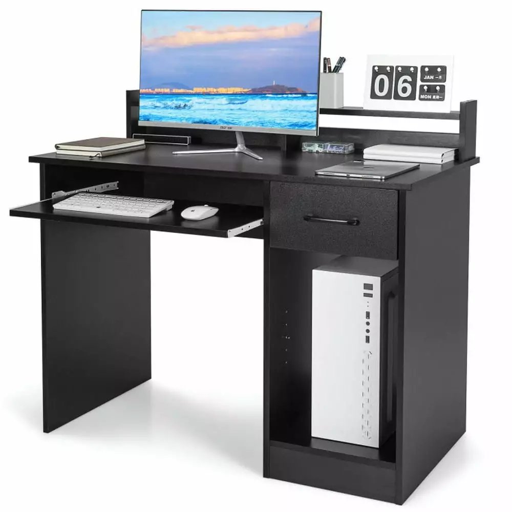 Canddidliike Black Study Laptop Table Drawer and Keyboard Tray - Gaming Desk