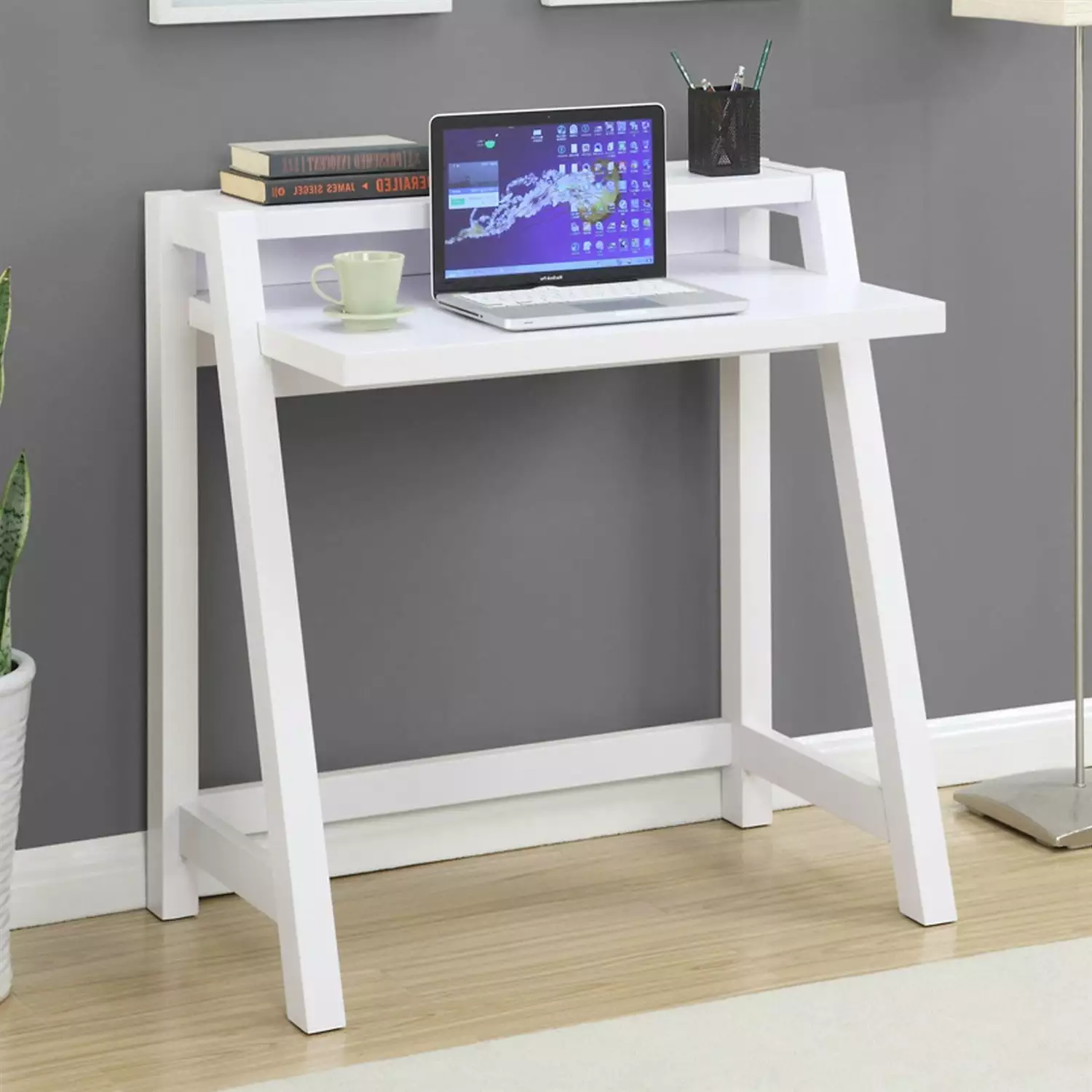 White Modern Minimalist Compact Laptop Computer Desk Small Space Workstation Generic