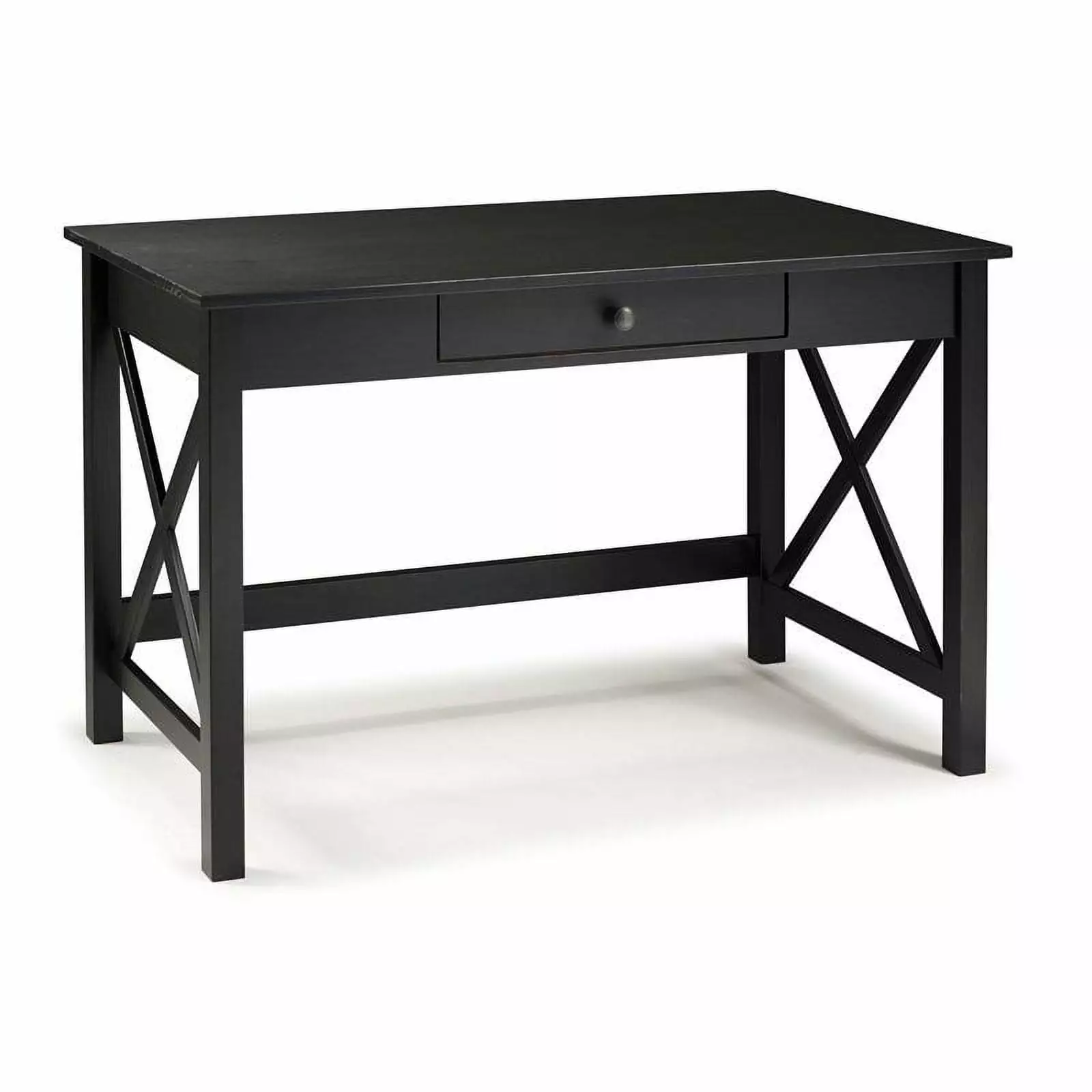 Linon Dalton Pine Wood One Drawer Laptop Desk Black, Compact Home Office Desk