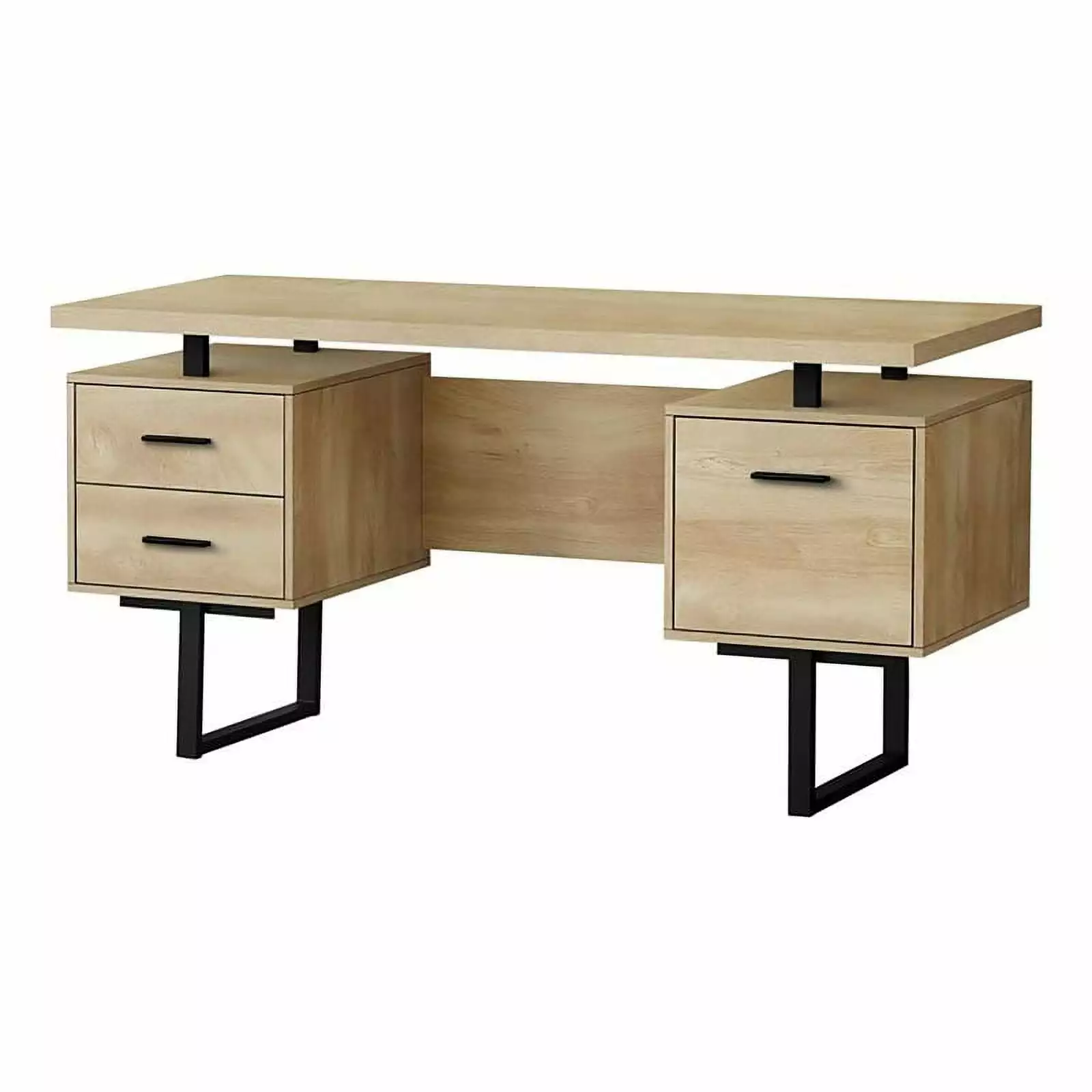 Pemberly Row 60 Contemporary Wood Home Office Laptop Desk Storage Drawers Natural Finish