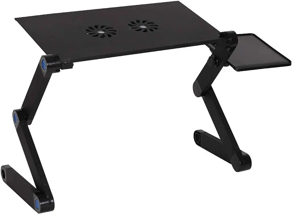 Foldable Aluminum Laptop Desk Adjustable Travel-friendly Table Stand 2 Cup Holders w2181