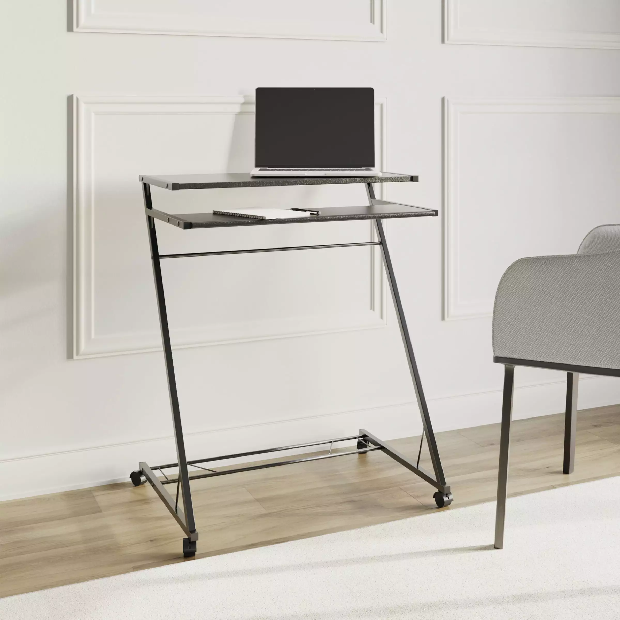 Lavish Home Rolling Laptop Cart Casters Mobile Workstation Black