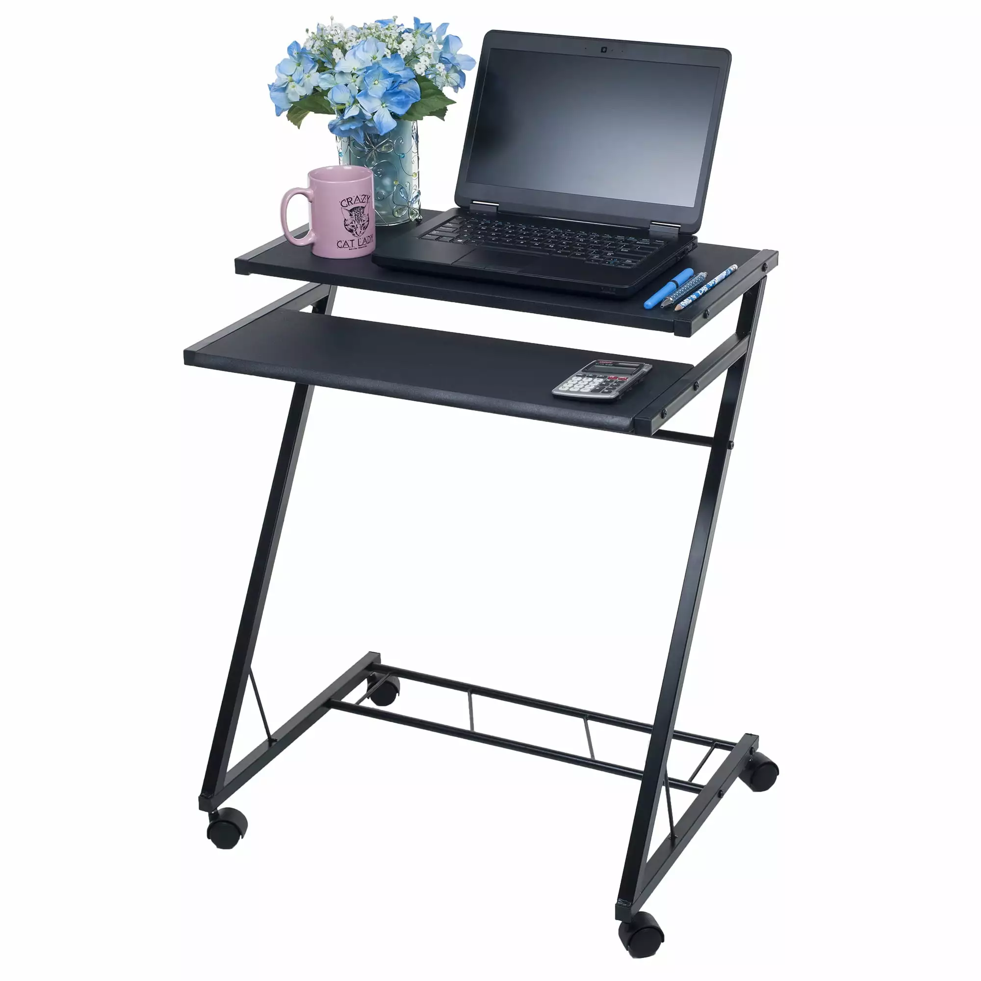 Lavish Home Rolling Laptop Cart Casters Mobile Workstation Black
