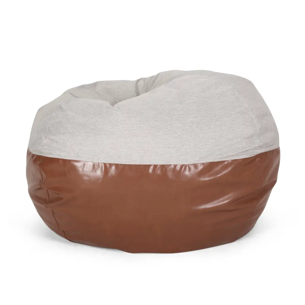 Maxi 5 Foot Two Color Fabric and Faux Leather Rounded Bean Bag bazar