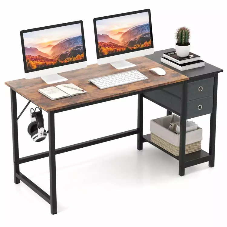 Resenkos 48/55-Inch Home Office Desk 2 Drawers and Hanging Hook