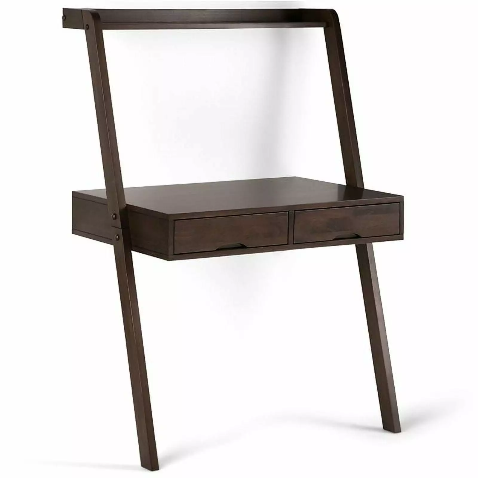 Pemberly Row Solid Wood Contemporary Leaning Desk Warm Walnut Brown