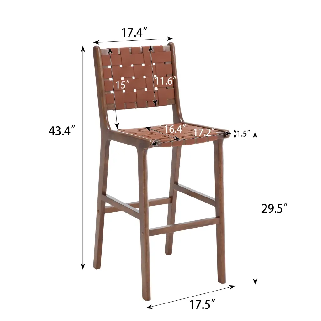 Hengming Saddle Leather Woven Bar Chair Solid Wood Legs Home Bar hengming store
