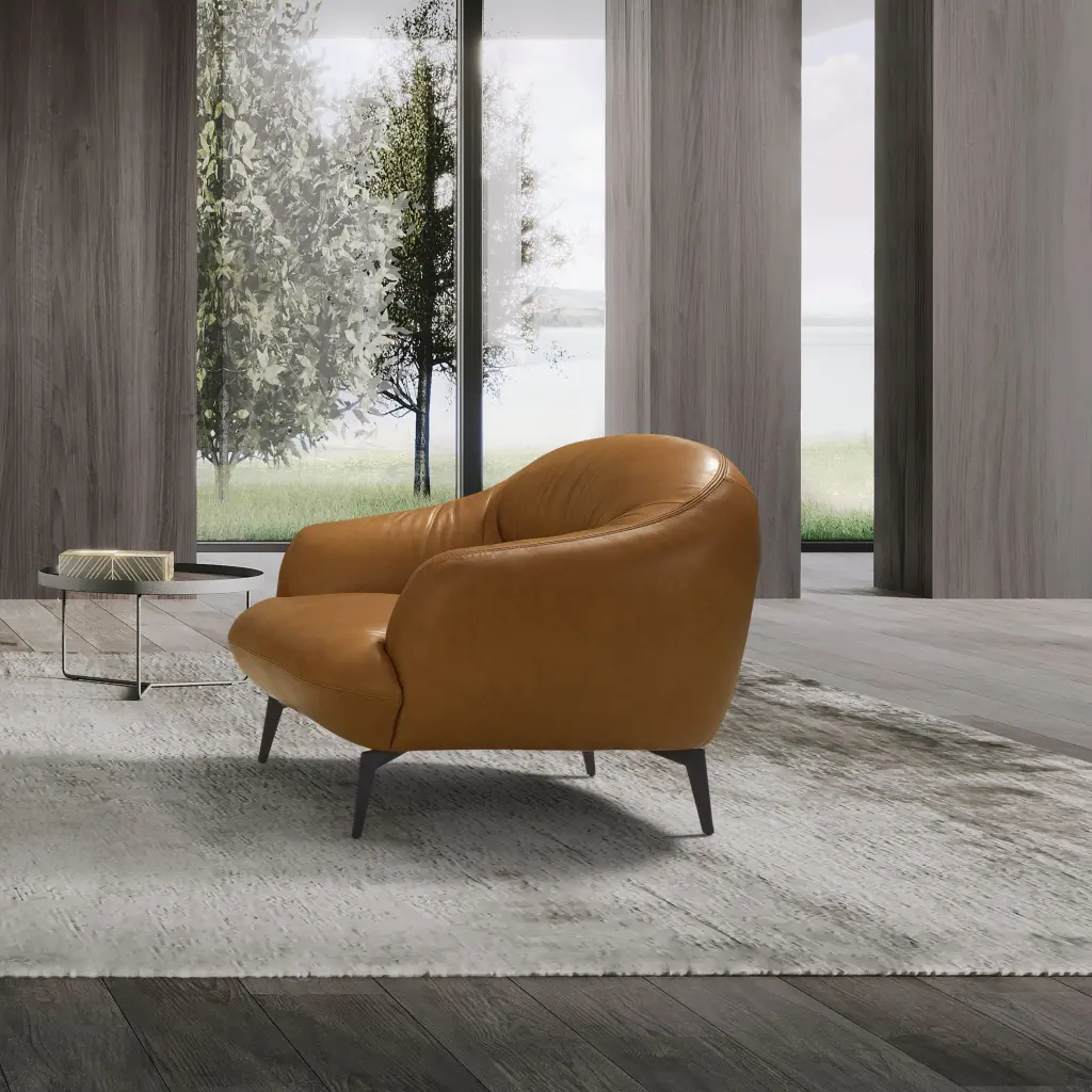 Leonia Chair Cognac Leather LV00939 Brown Leather Living Room Accent Chair acme onsite store