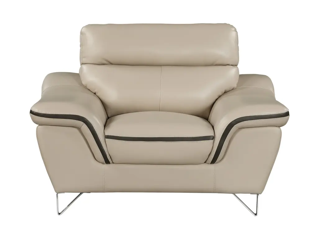 Authentic Leather Chair Beige Foam Leather Comfortable Dining Chair global united