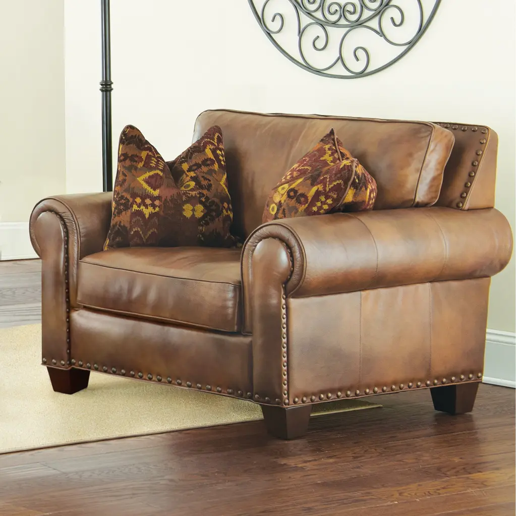 Rustic All Leather Chair Luxury Construction and Top Grain Leather Nailhead Trim steve silver furniture