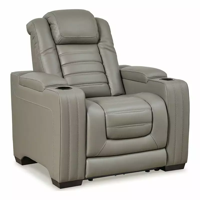Ashley Furniture Backtrack Leather Power Recliner Headrest Light Gray