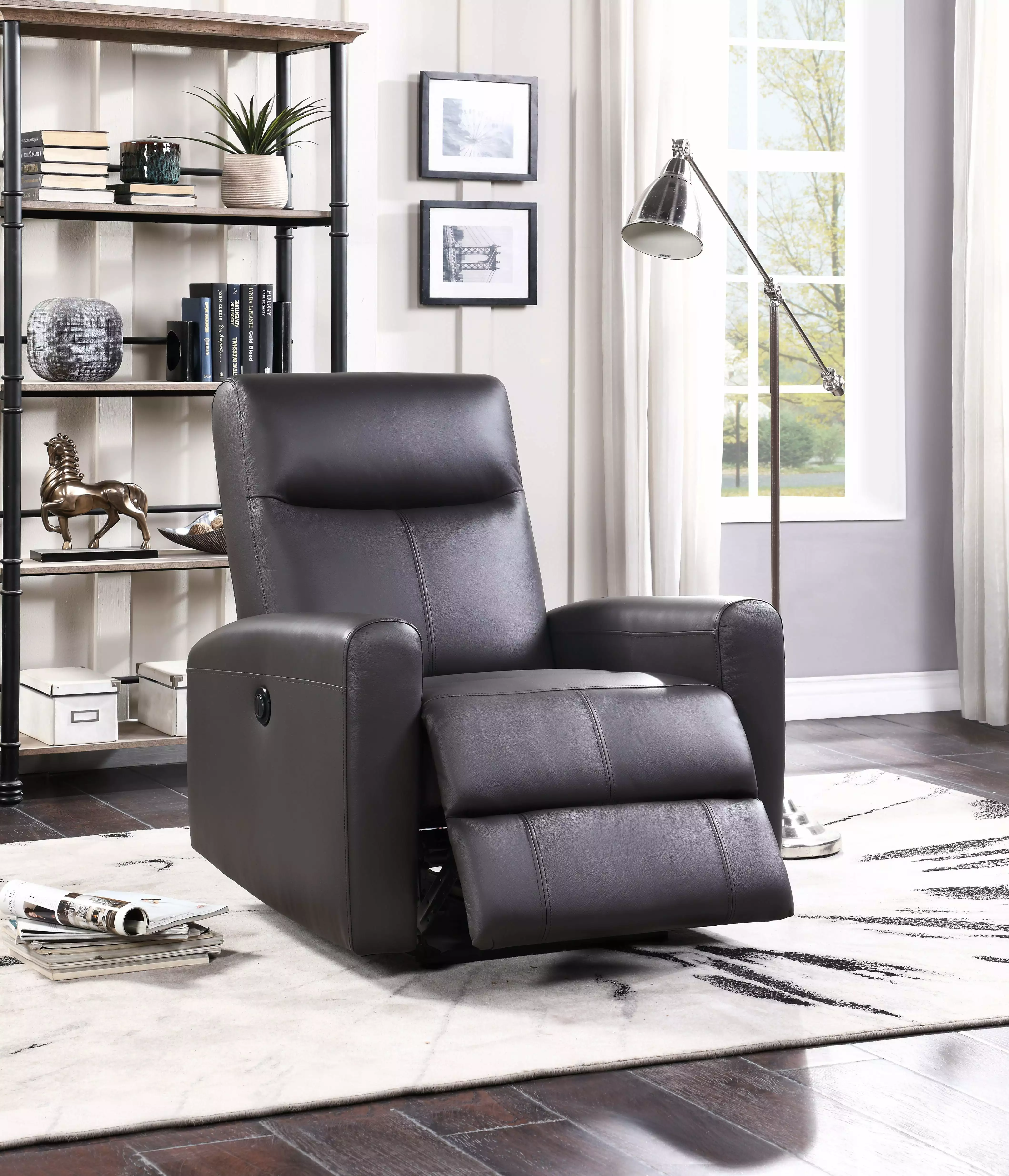 DeeHome ACME Blane Power Motion Recliner Brown Top Grain Leather Match