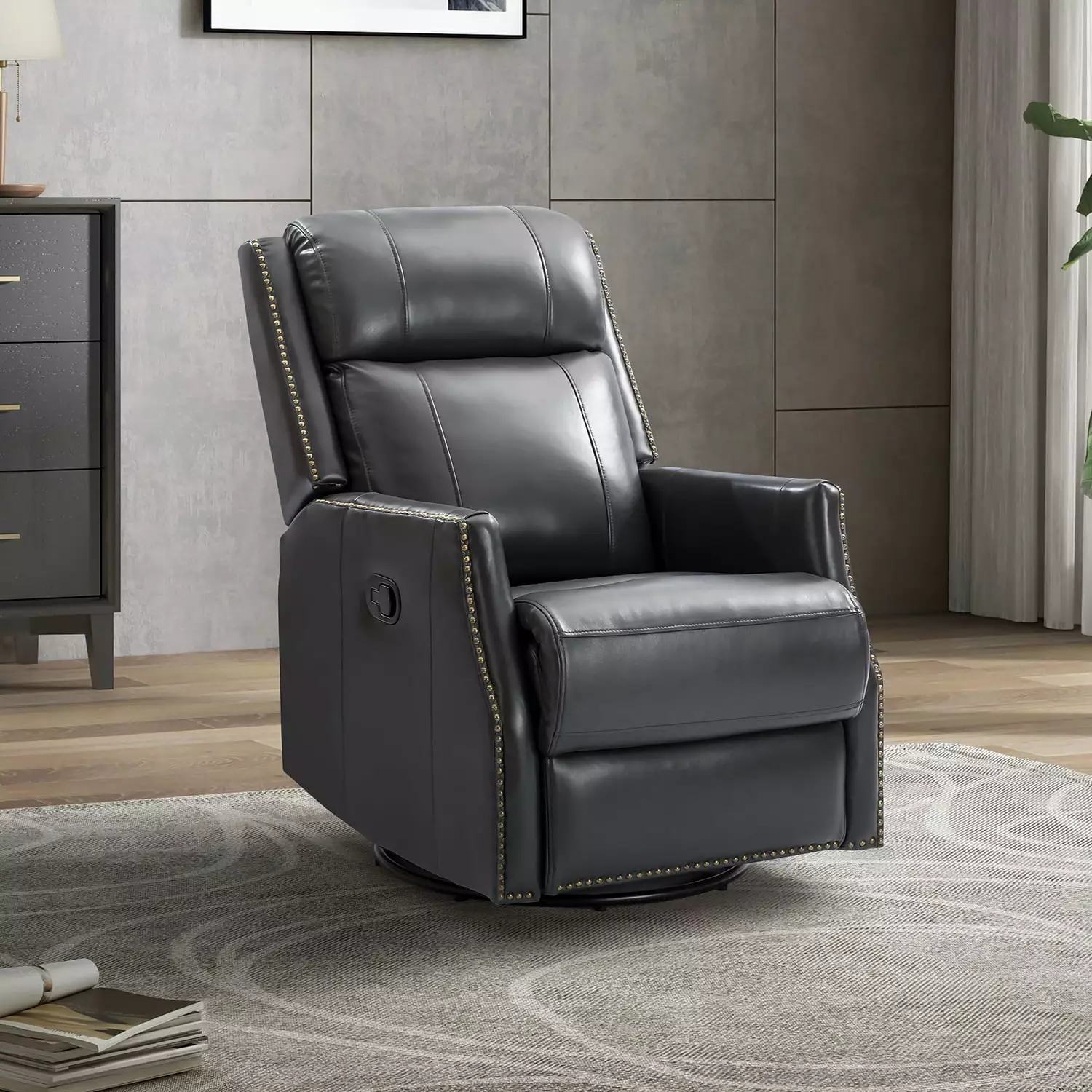 DeeHome Hesperides Genuine Leather Manual Swivel Recliner Chair Living Room