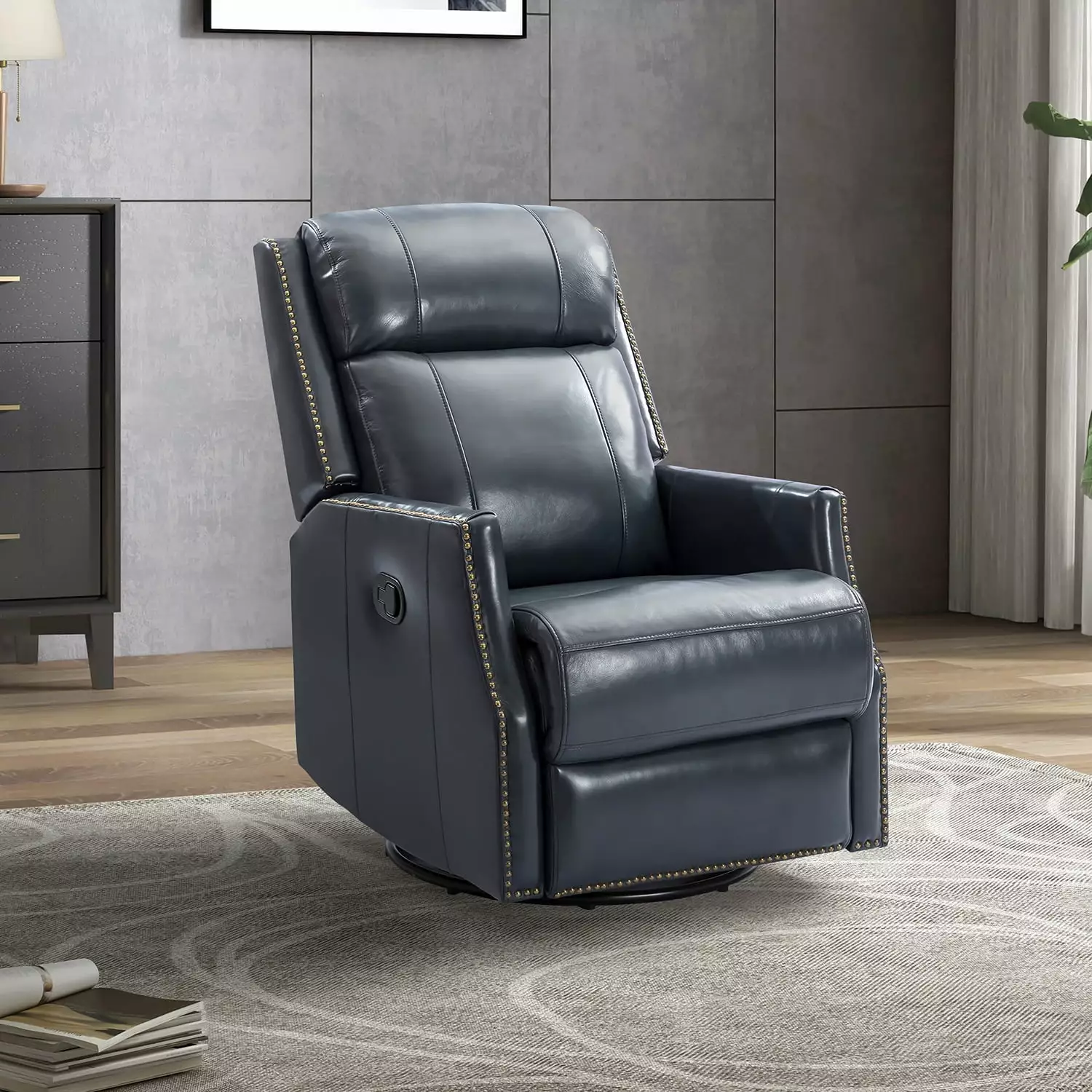 DeeHome Hesperides Genuine Leather Manual Swivel Recliner Chair Living Room