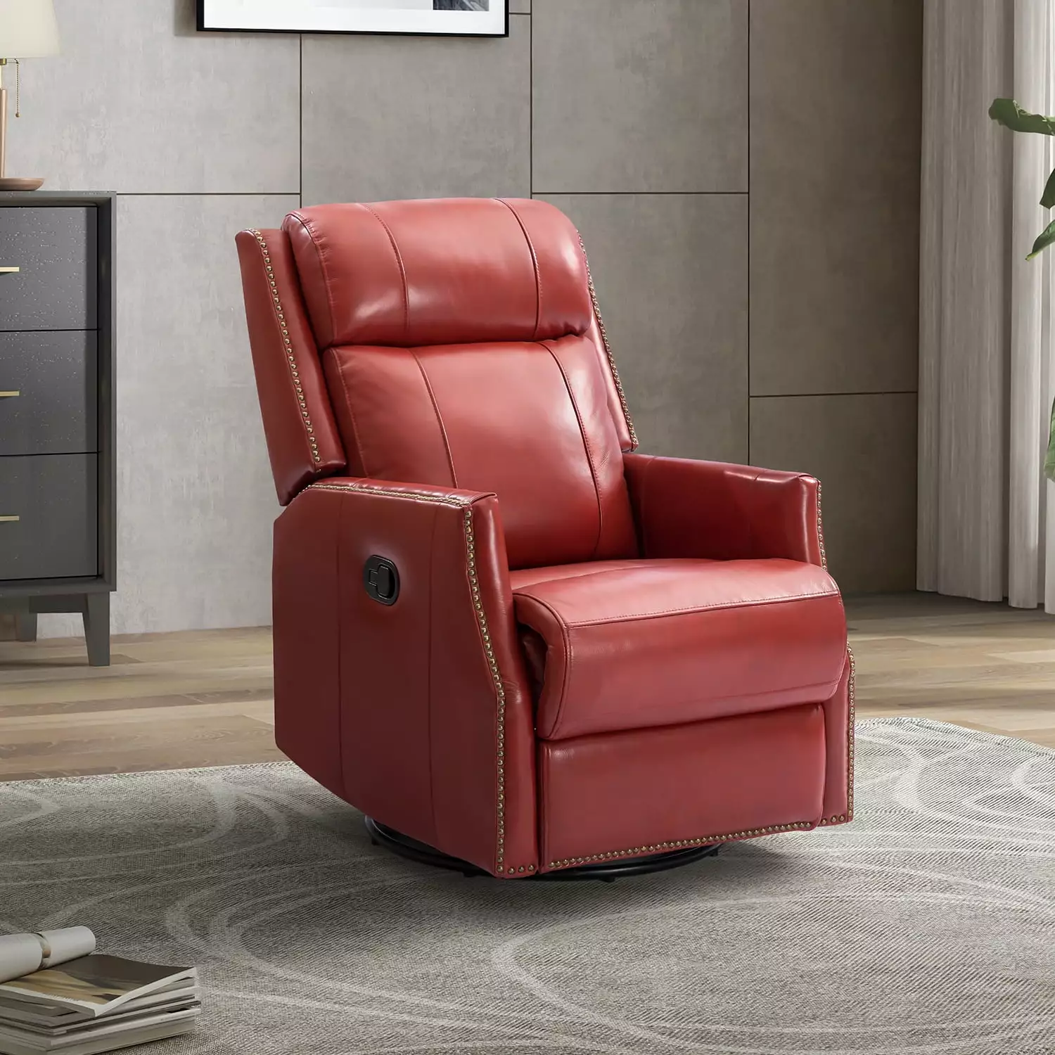 DeeHome Hesperides Genuine Leather Manual Swivel Recliner Chair Living Room