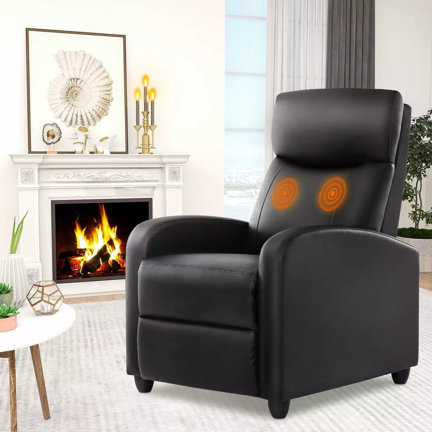 Homiyad Recliner Chair Living Room MasPU Leather Recliner Sofa Lumbar Support Home Theater Seating