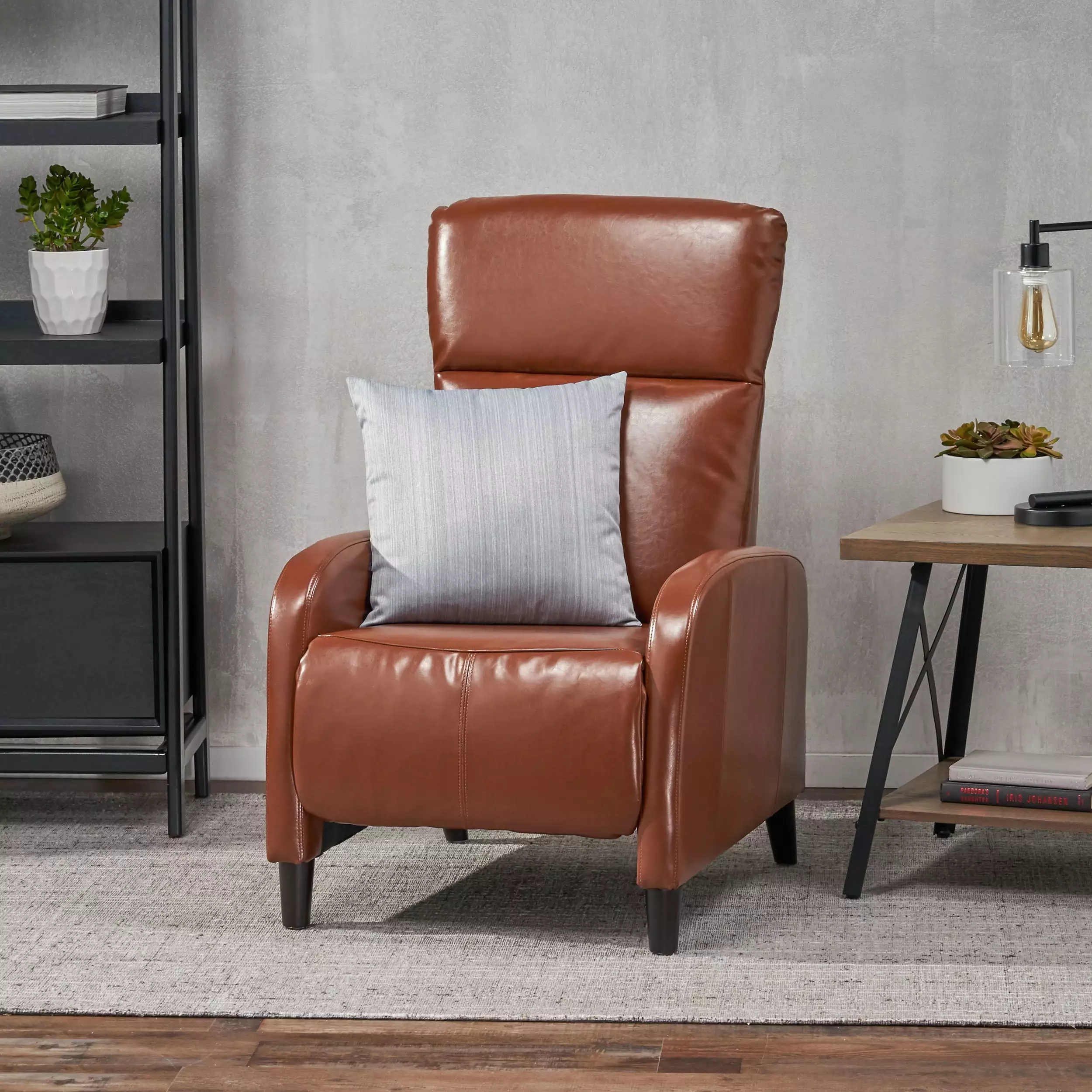 Noble House Stanfield Brown Upholstered Bonded Leather Recliner Chair Living Room