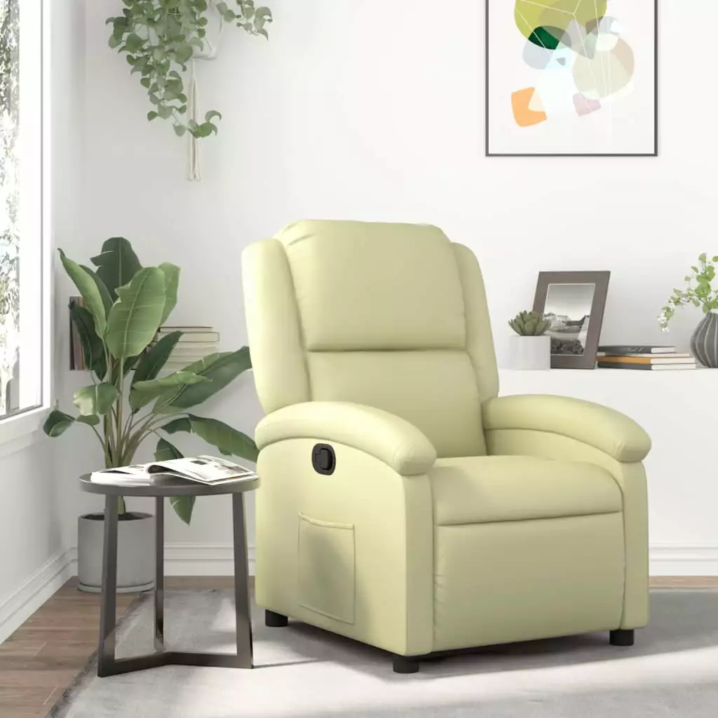 vidaXL Recliner Chair Cream Real Leather Lounge Chair Living Room