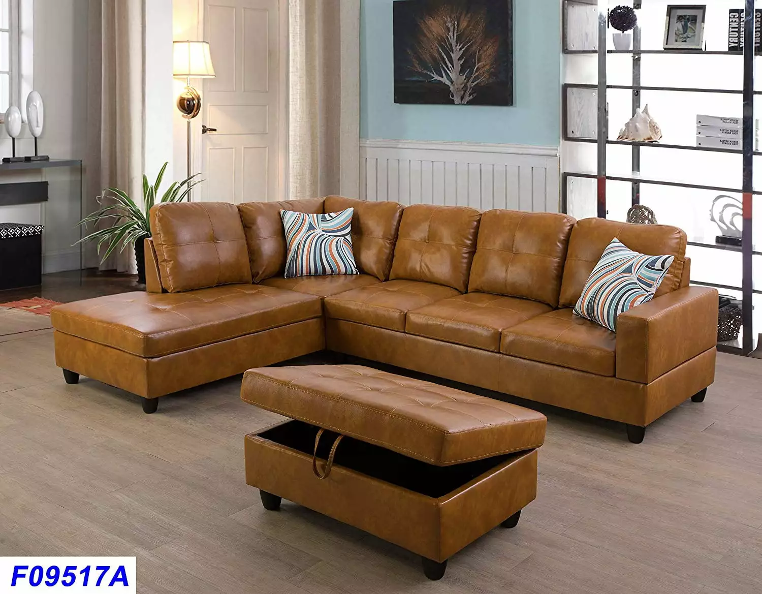 Lifestyle Furniture Left Facing 3-Piece Sectional Sofa Set Faux Leather, Ginger Living Room Couch