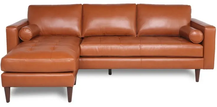 Mid Century Tufted Leather Sectional Reversible Chaise Cognac Leather prime leather co.